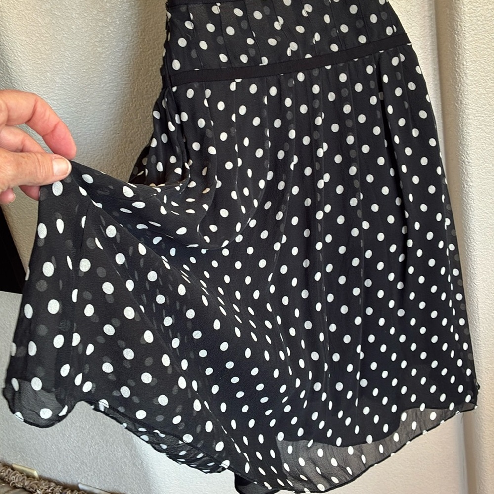 LAUREN RALPH LAUREN Polka dot skirt, pleated silk chiffon, full. Side zip 14 EUC